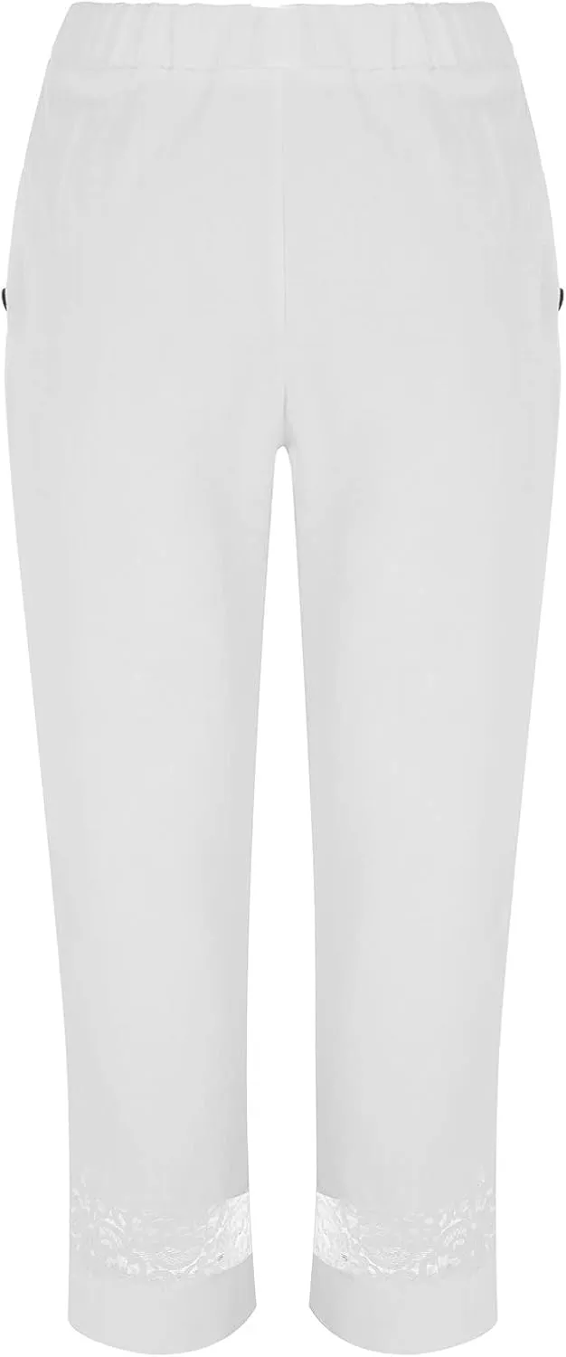Womens Cute Linen Pants Casual Summer Wide Leg Elastic High Waist Lounge Pants Beach Lightweight Plus Size Trousers