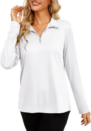 Womens Golf Shirt Quick Dry Long Sleeve Tennis Tops UPF50  Collared Golf Polo Shirts for Women