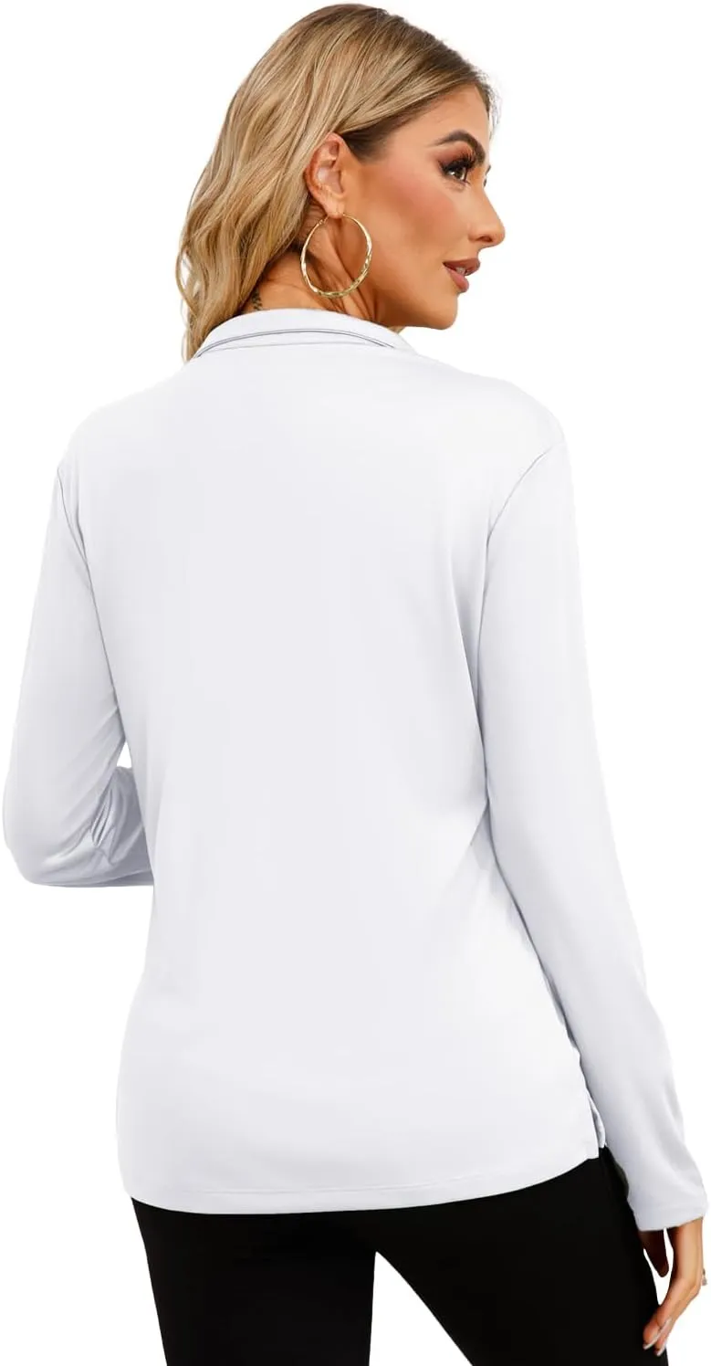 Womens Golf Shirt Quick Dry Long Sleeve Tennis Tops UPF50  Collared Golf Polo Shirts for Women