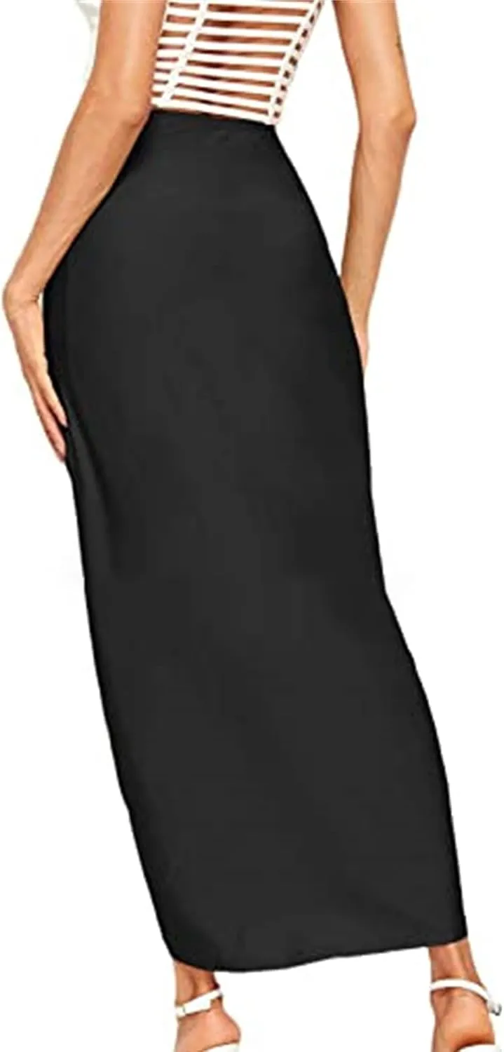 Women's High Low Wrap Maxi Skirts Sexy Side Split High Waist Midi Skirt Twist Front Asymmetrical Cover Up Skirts