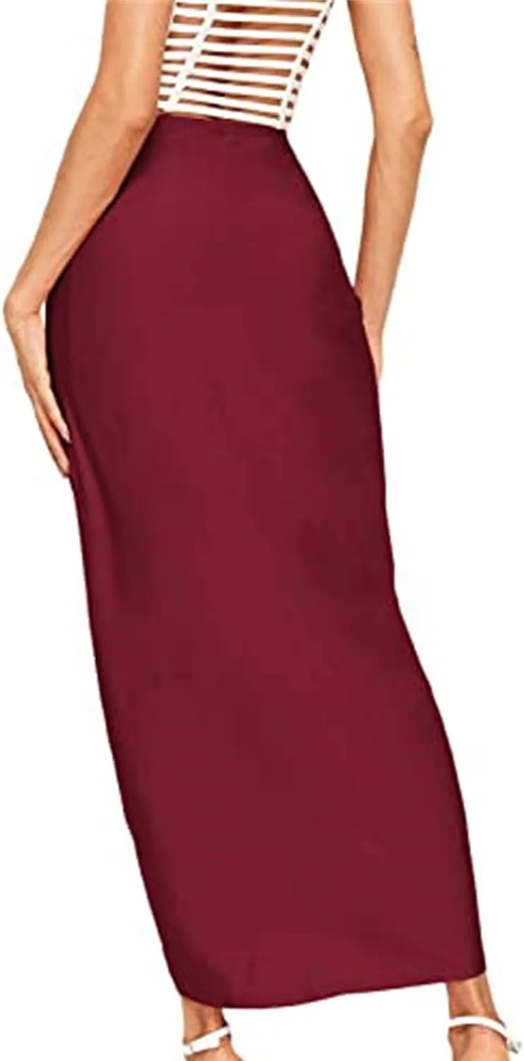 Women's High Low Wrap Maxi Skirts Sexy Side Split High Waist Midi Skirt Twist Front Asymmetrical Cover Up Skirts