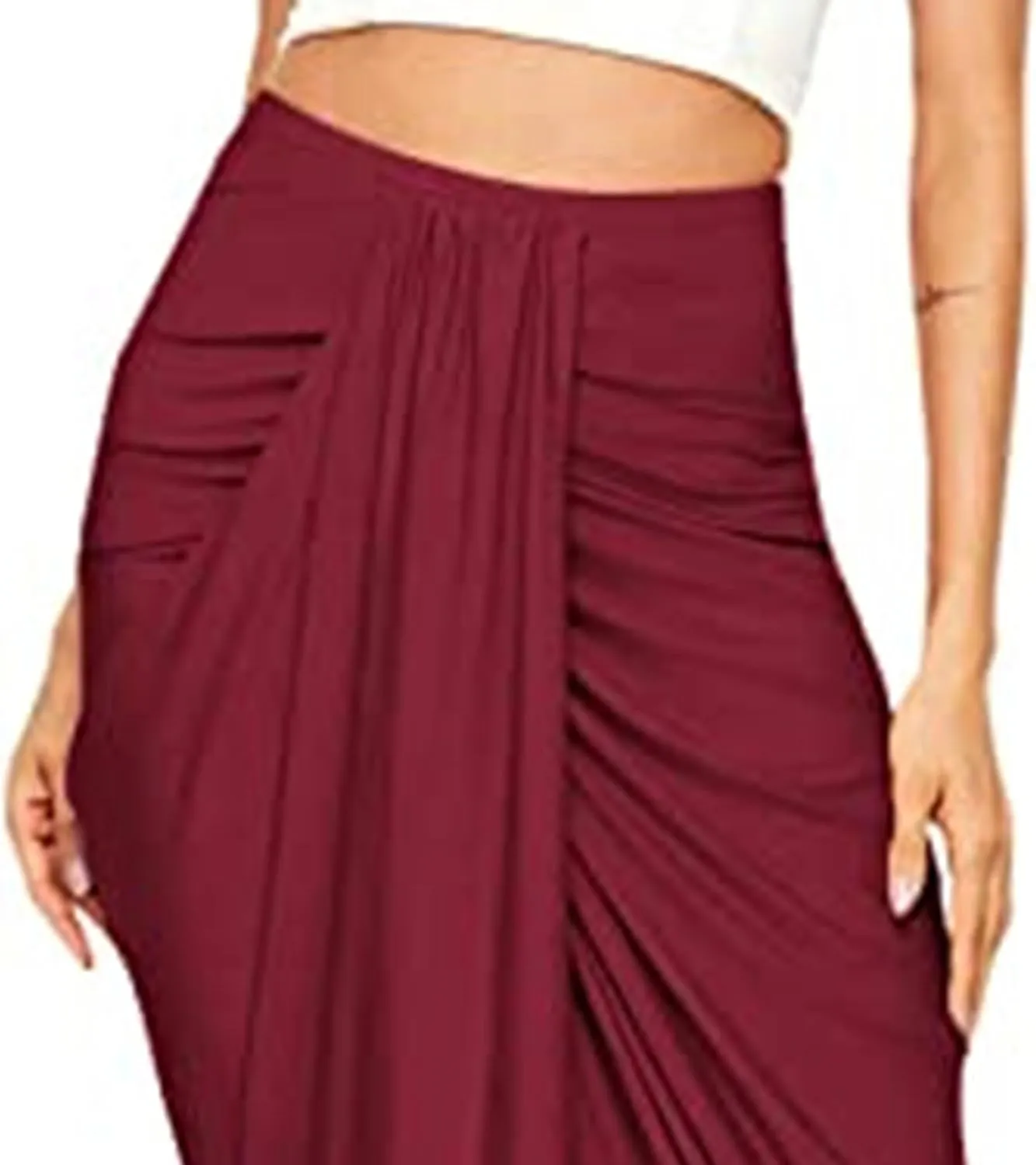Women's High Low Wrap Maxi Skirts Sexy Side Split High Waist Midi Skirt Twist Front Asymmetrical Cover Up Skirts
