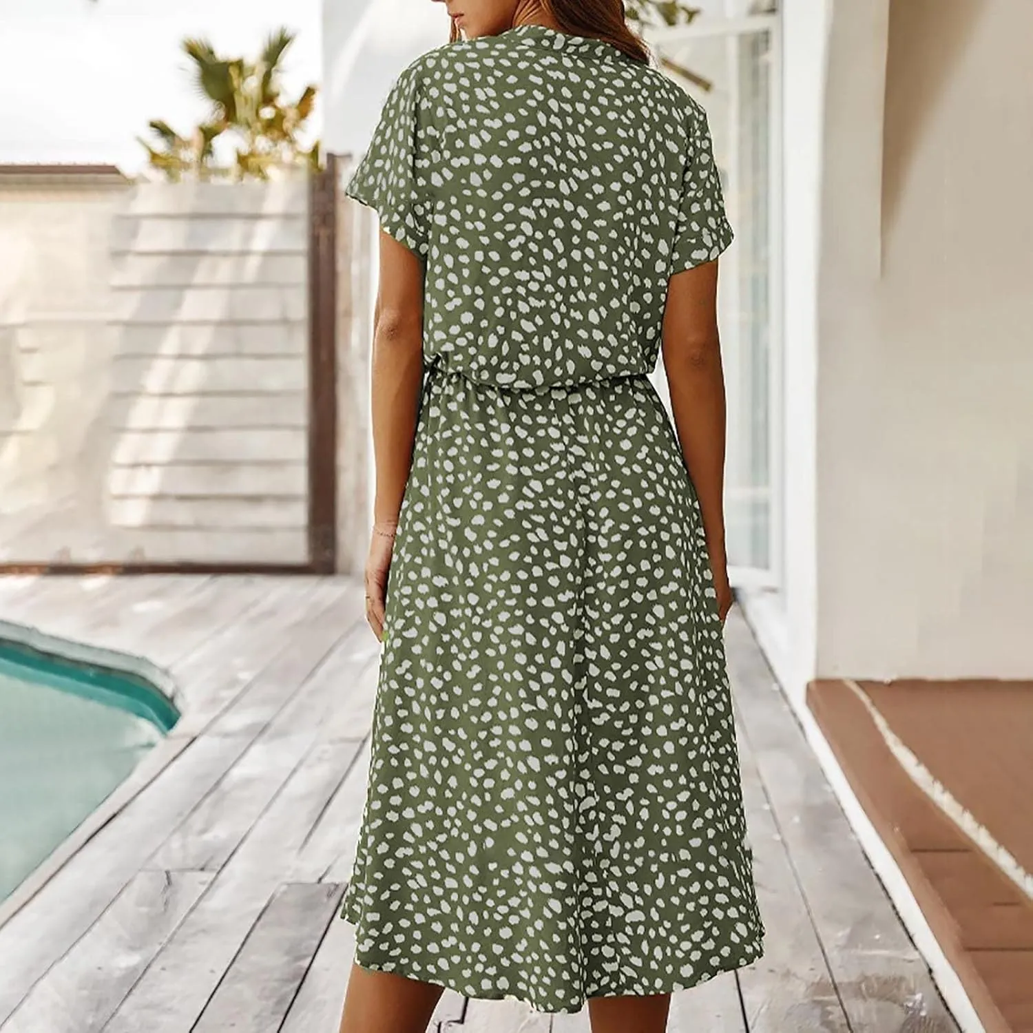 Women's Leopard Print Summer Dress Casual Floral Tie Front Button Up Boho Midi Tshirt Dresses Flowy Party Beach Dress