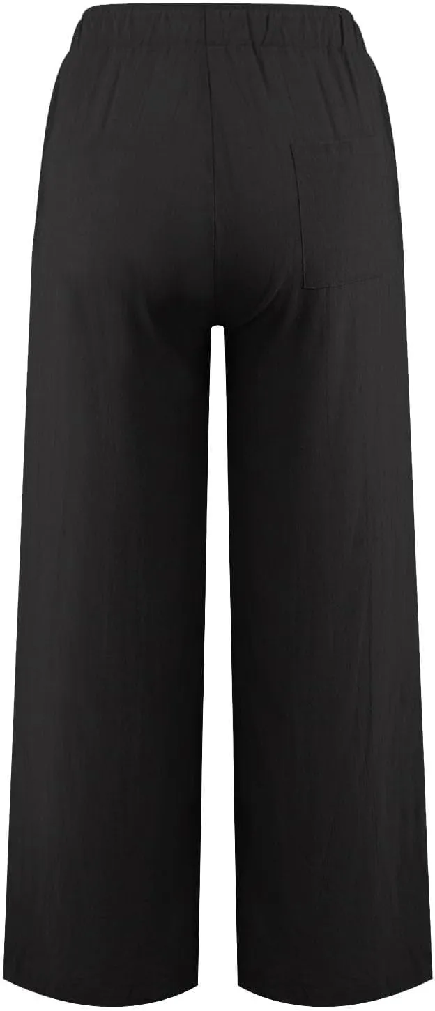 Women's Linen Pants 2025 Summer Cotton Wide Leg Casual Comfy Drawstring High Waist Palazzo Pants Trousers with Pockets