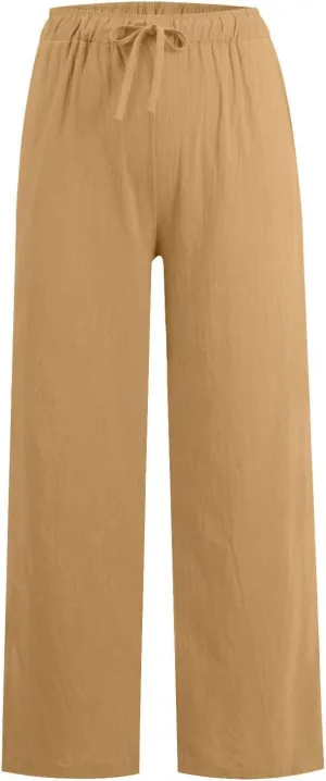 Women's Linen Pants 2025 Summer Cotton Wide Leg Casual Comfy Drawstring High Waist Palazzo Pants Trousers with Pockets