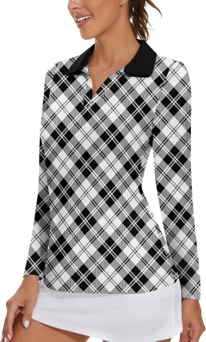 Womens Long Sleeve Golf Polo Shirts for Women V Neck Tennis Athletic Shirt UPF50  Quick Dry Moisture Wicking