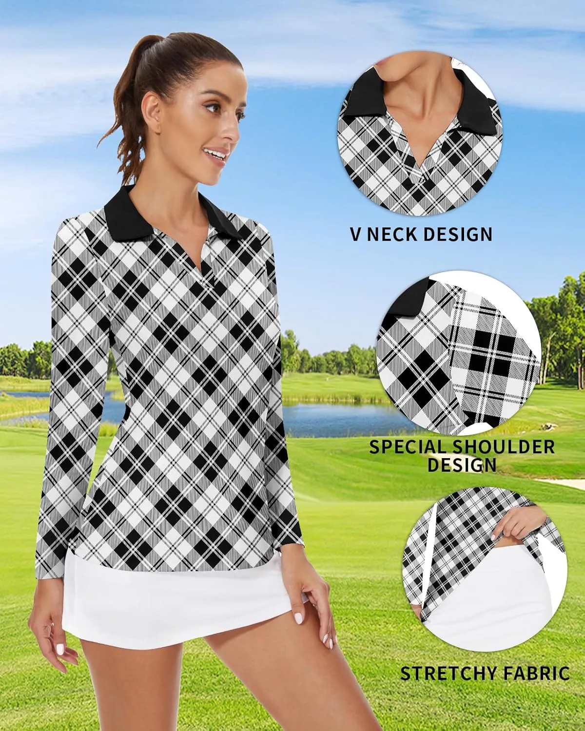 Womens Long Sleeve Golf Polo Shirts for Women V Neck Tennis Athletic Shirt UPF50  Quick Dry Moisture Wicking