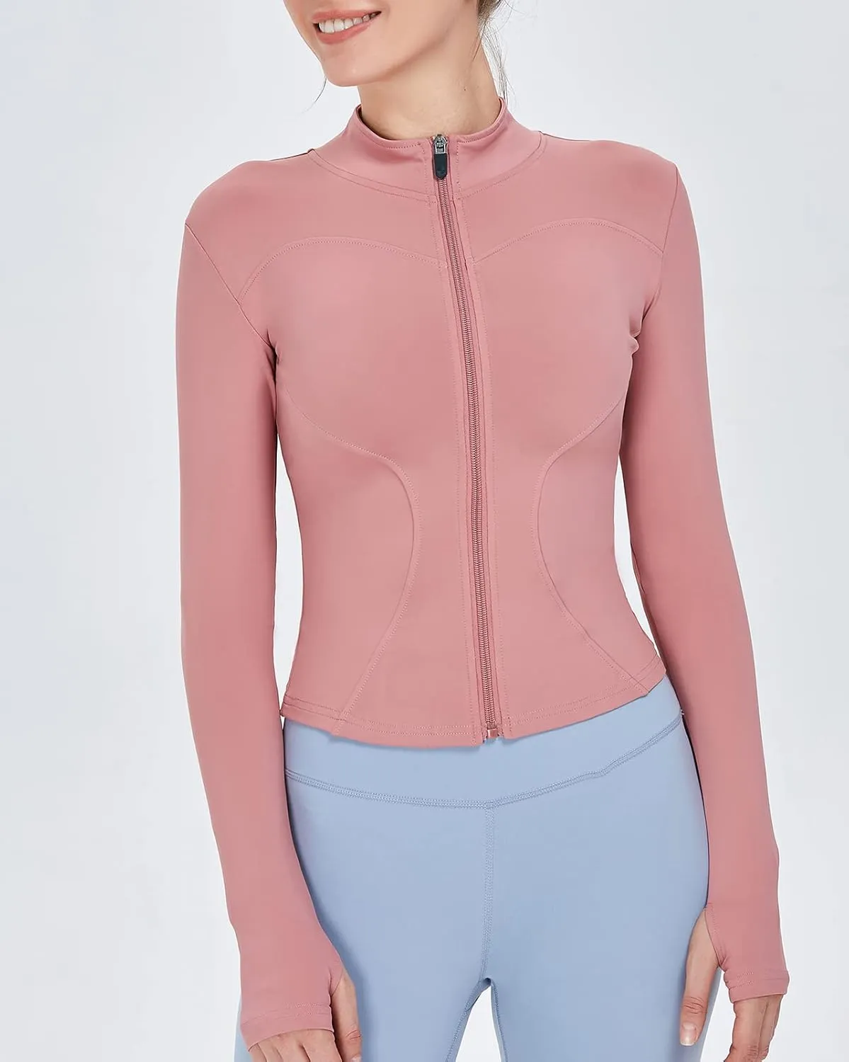 Women's Long Sleeve Running Jacket Slim Fit Sports Shirts Quick Dry Yoga Fitness Top Full Zip with Thumb Holes
