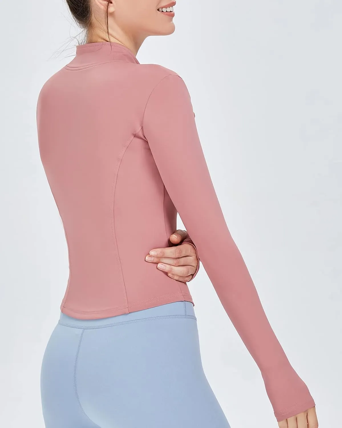 Women's Long Sleeve Running Jacket Slim Fit Sports Shirts Quick Dry Yoga Fitness Top Full Zip with Thumb Holes