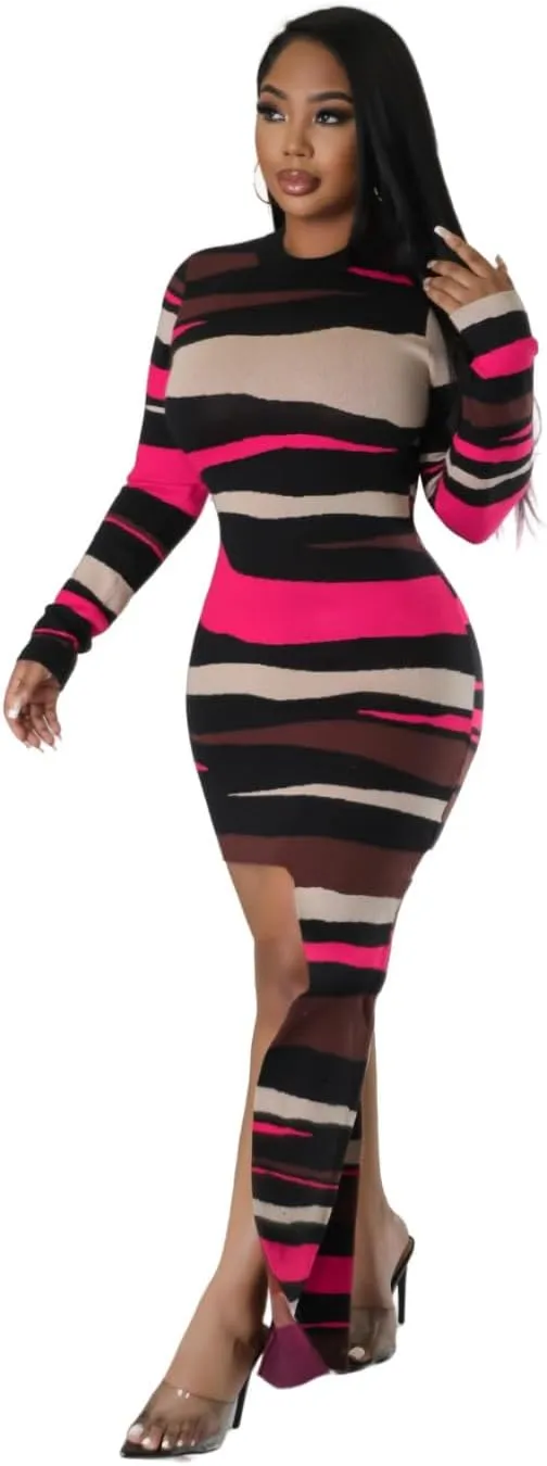 Women's Long Sleeve Stretch Sexy Curvy Club Party Dress Dress