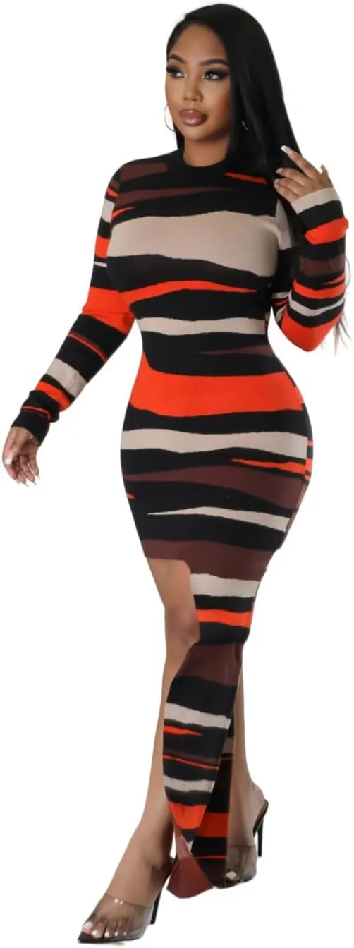 Women's Long Sleeve Stretch Sexy Curvy Club Party Dress Dress