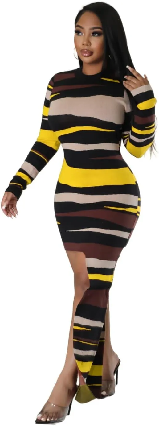 Women's Long Sleeve Stretch Sexy Curvy Club Party Dress Dress