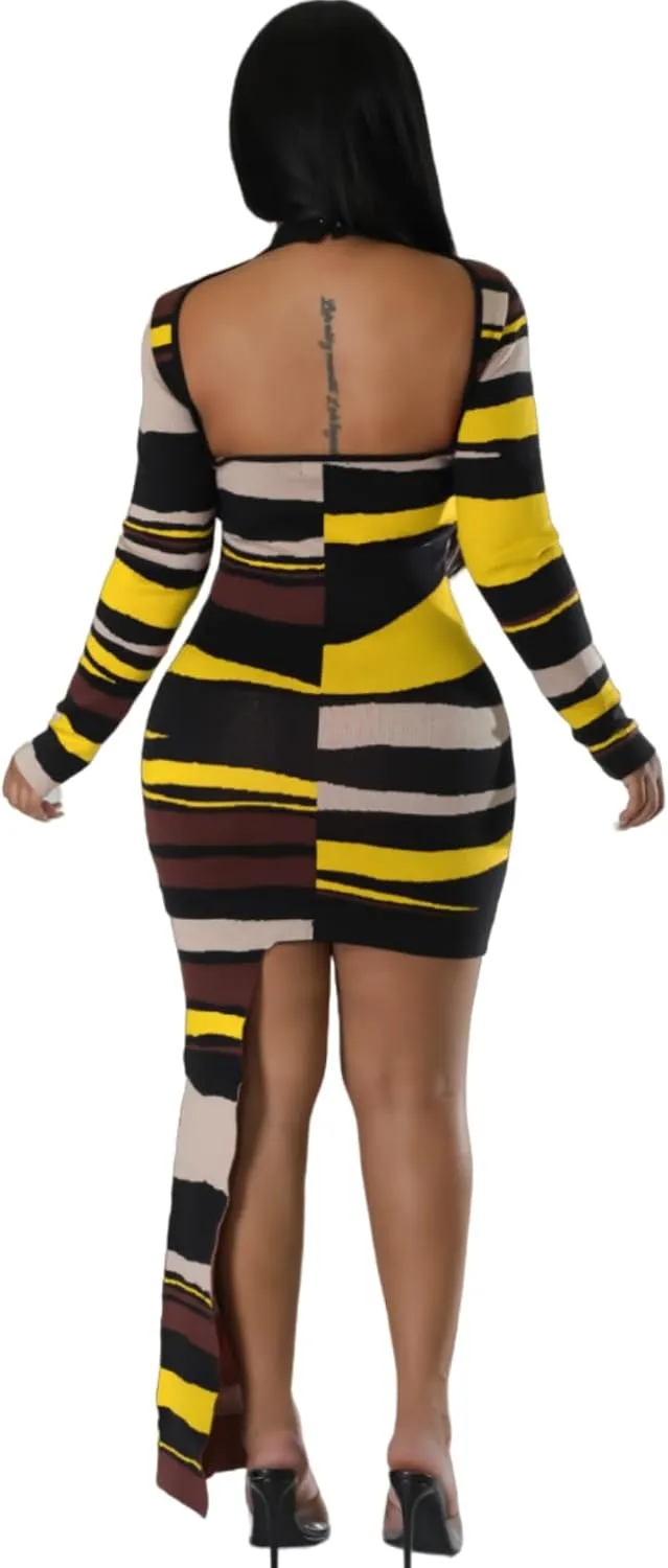 Women's Long Sleeve Stretch Sexy Curvy Club Party Dress Dress