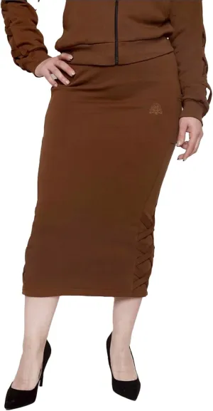 Women's Midi Pencil Skirt with Side Lace-up Detail, and Cell Phone Pockets at The Side Panels Teal
