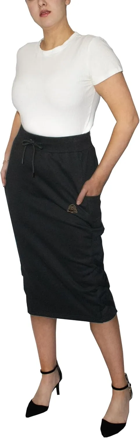 Women's Midi Pencil Skirt with Side Lace-up Detail, and Cell Phone Pockets at The Side Panels Teal