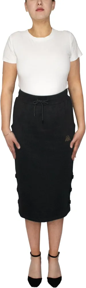 Women's Midi Pencil Skirt with Side Lace-up Detail, and Cell Phone Pockets at The Side Panels Teal