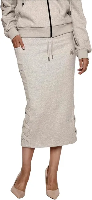 Women's Midi Pencil Skirt with Side Lace-up Detail, and Cell Phone Pockets at The Side Panels Teal