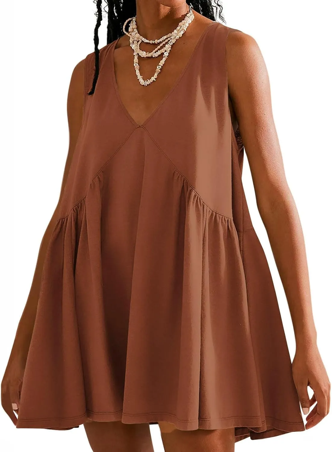 Womens Oversized Babydoll Dress Short Sleeve T Shirt Dress Summer Babydoll Ruffle Swing Casual Solid Mini Dresses