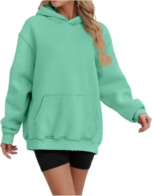 Womens Oversized Hoodies Causal Long Sleeve Fleece Hooded Sweatshirt Comfy Solid Color Pullover Tops Fall Outfits