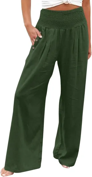 Womens Palazzo Pants Fall Plus Size Loose Cotton and Linen Casual Pants Yoga Sweatpants Leggings with Pockets for