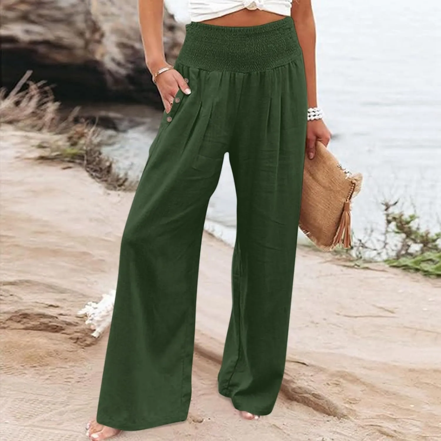 Womens Palazzo Pants Fall Plus Size Loose Cotton and Linen Casual Pants Yoga Sweatpants Leggings with Pockets for