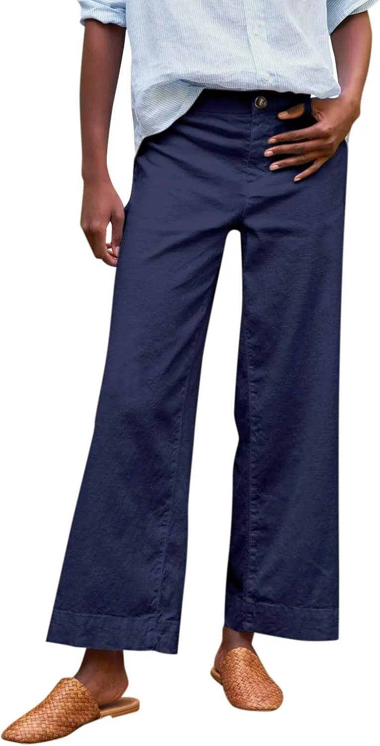 Womens Pants, Peasant Pants Casual Linen Plaid Straight Leg Side Button Drawstring