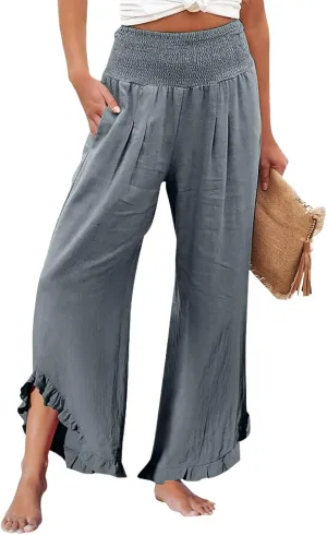Women's Pants, Straight Leg Linen Pants Summer Wide High Waisted Lightweight Summmer