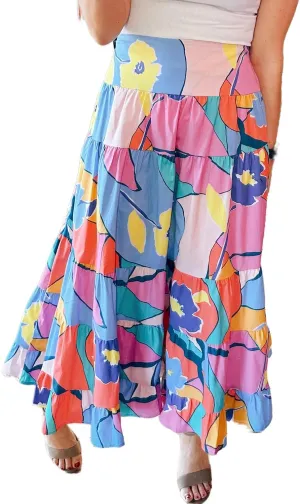 Women's Pink Printed Pocketed High Waist Maxi Skirt