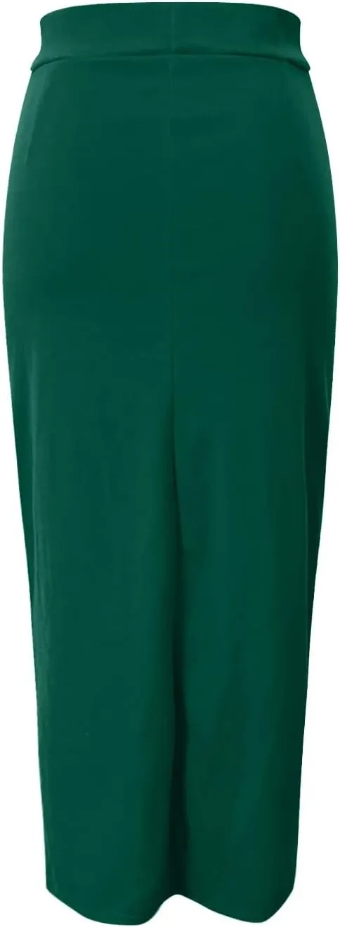 Women's S~3X Side Slit Ponte Knit High Waist Mid Calf Long Pencil Skirt Sweatshirt Skirt