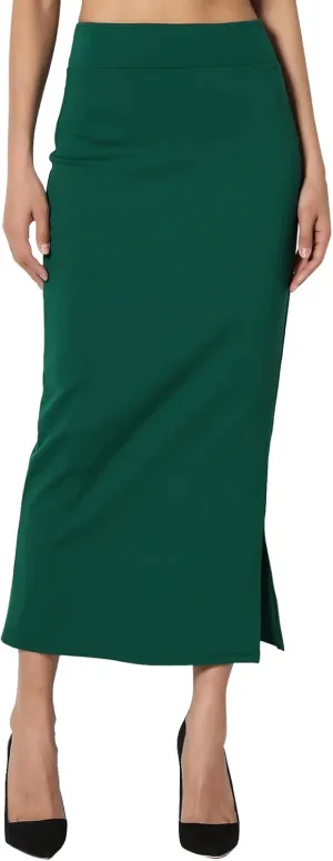 Women's S~3X Side Slit Ponte Knit High Waist Mid Calf Long Pencil Skirt Sweatshirt Skirt