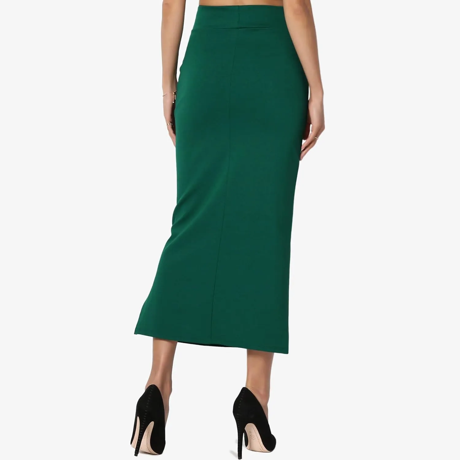 Women's S~3X Side Slit Ponte Knit High Waist Mid Calf Long Pencil Skirt Sweatshirt Skirt
