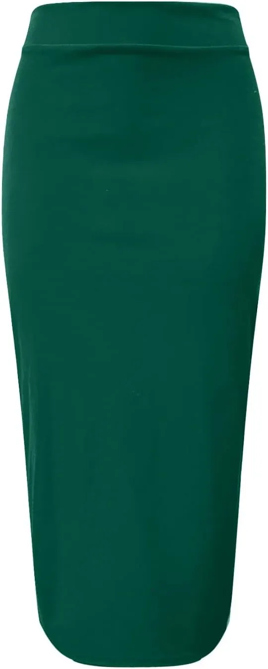 Women's S~3X Side Slit Ponte Knit High Waist Mid Calf Long Pencil Skirt Sweatshirt Skirt