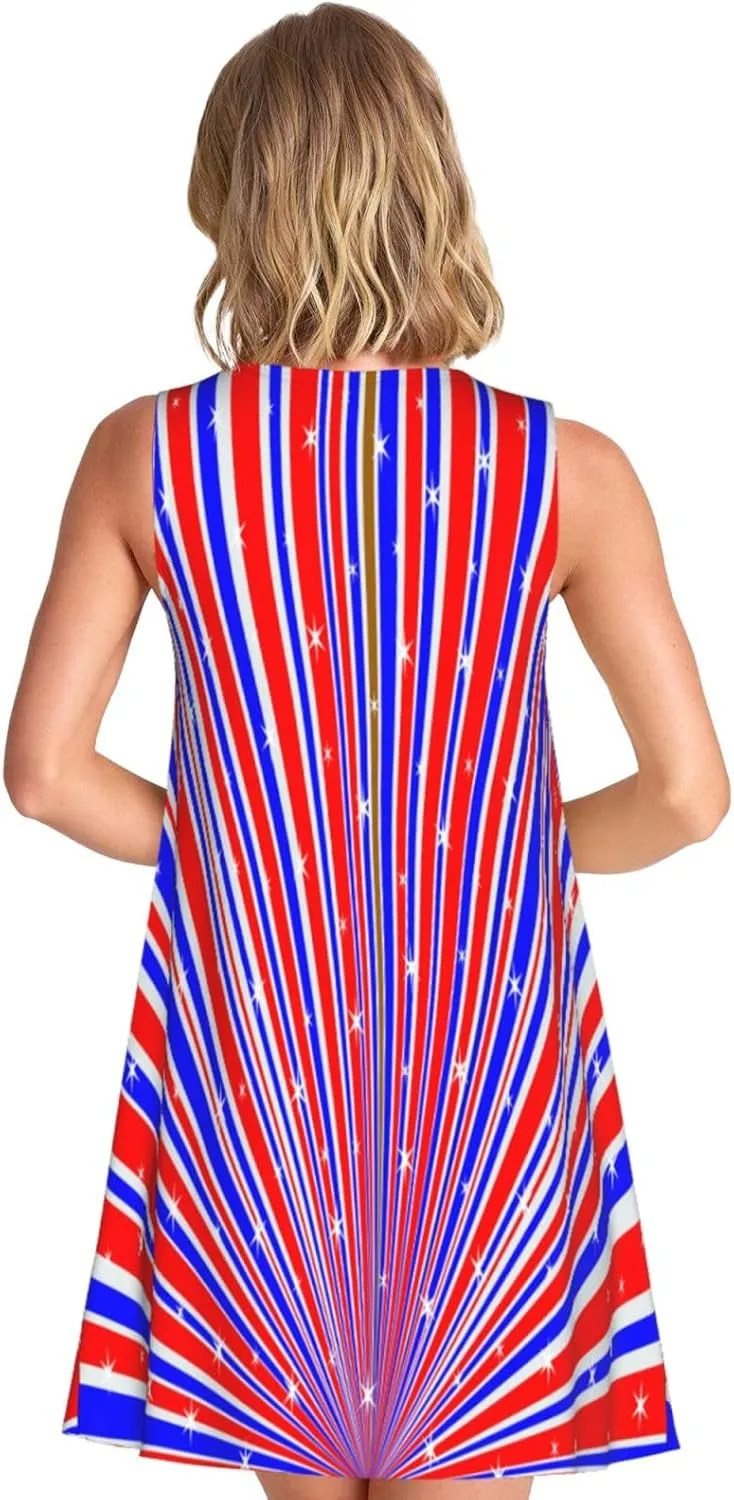 Womens Sleeveless Dress A-Line Flare Tank Dress Loose Sun Dresses Summer Flowy Swing Sundress Round Neck Outfit