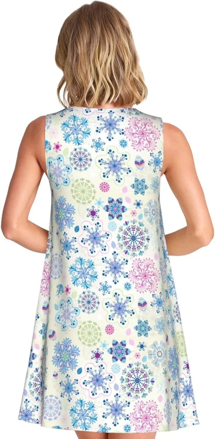 Womens Sleeveless Dress A-Line Flare Tank Dress Loose Sun Dresses Summer Flowy Swing Sundress Round Neck Outfit