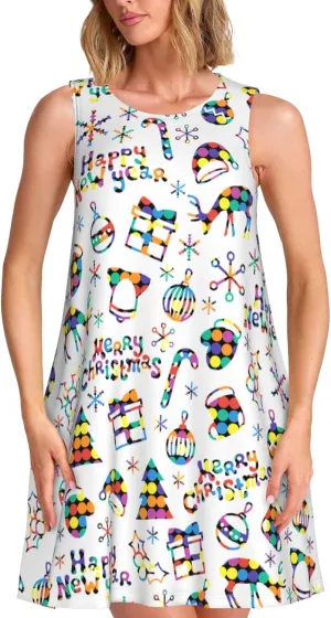 Womens Sleeveless Dress A-Line Flare Tank Dress Loose Sun Dresses Summer Flowy Swing Sundress Round Neck Outfit