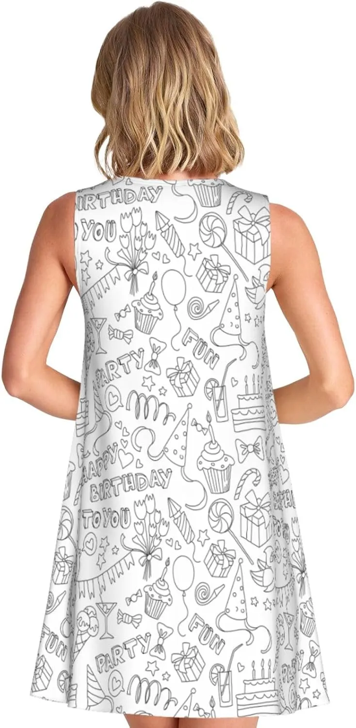 Womens Sleeveless Dress A-Line Flare Tank Dress Loose Sun Dresses Summer Flowy Swing Sundress Round Neck Outfit