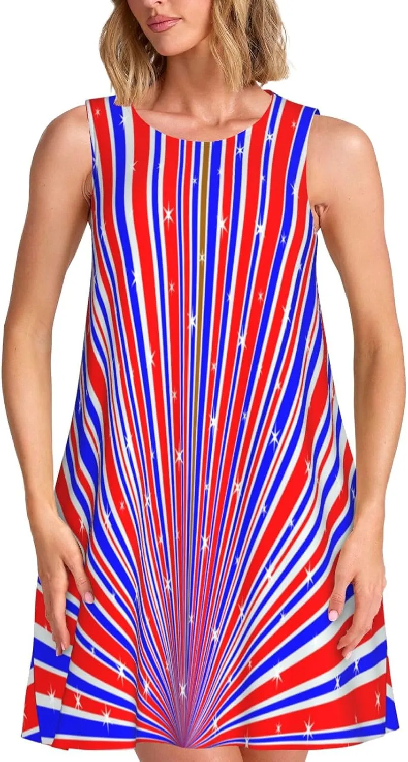 Womens Sleeveless Dress A-Line Flare Tank Dress Loose Sun Dresses Summer Flowy Swing Sundress Round Neck Outfit