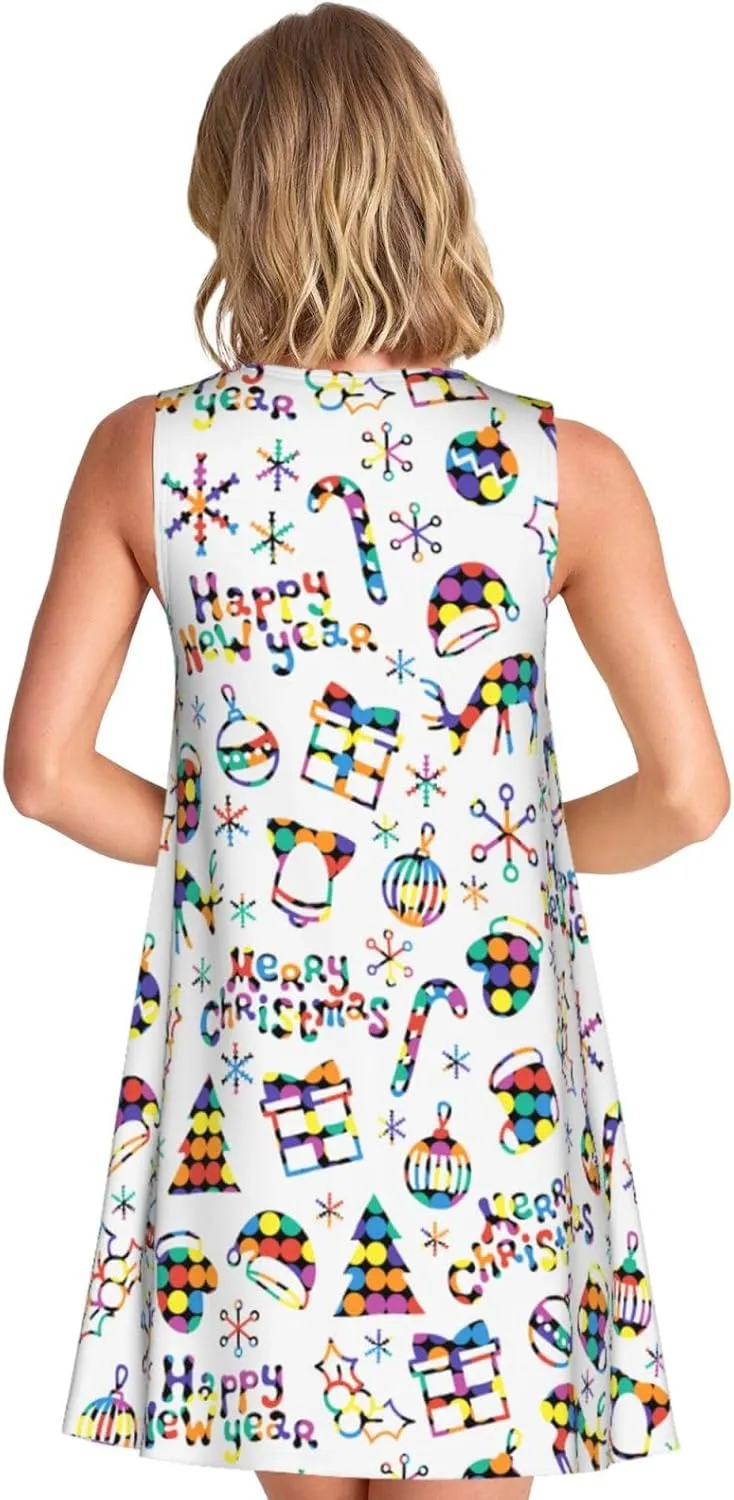 Womens Sleeveless Dress A-Line Flare Tank Dress Loose Sun Dresses Summer Flowy Swing Sundress Round Neck Outfit