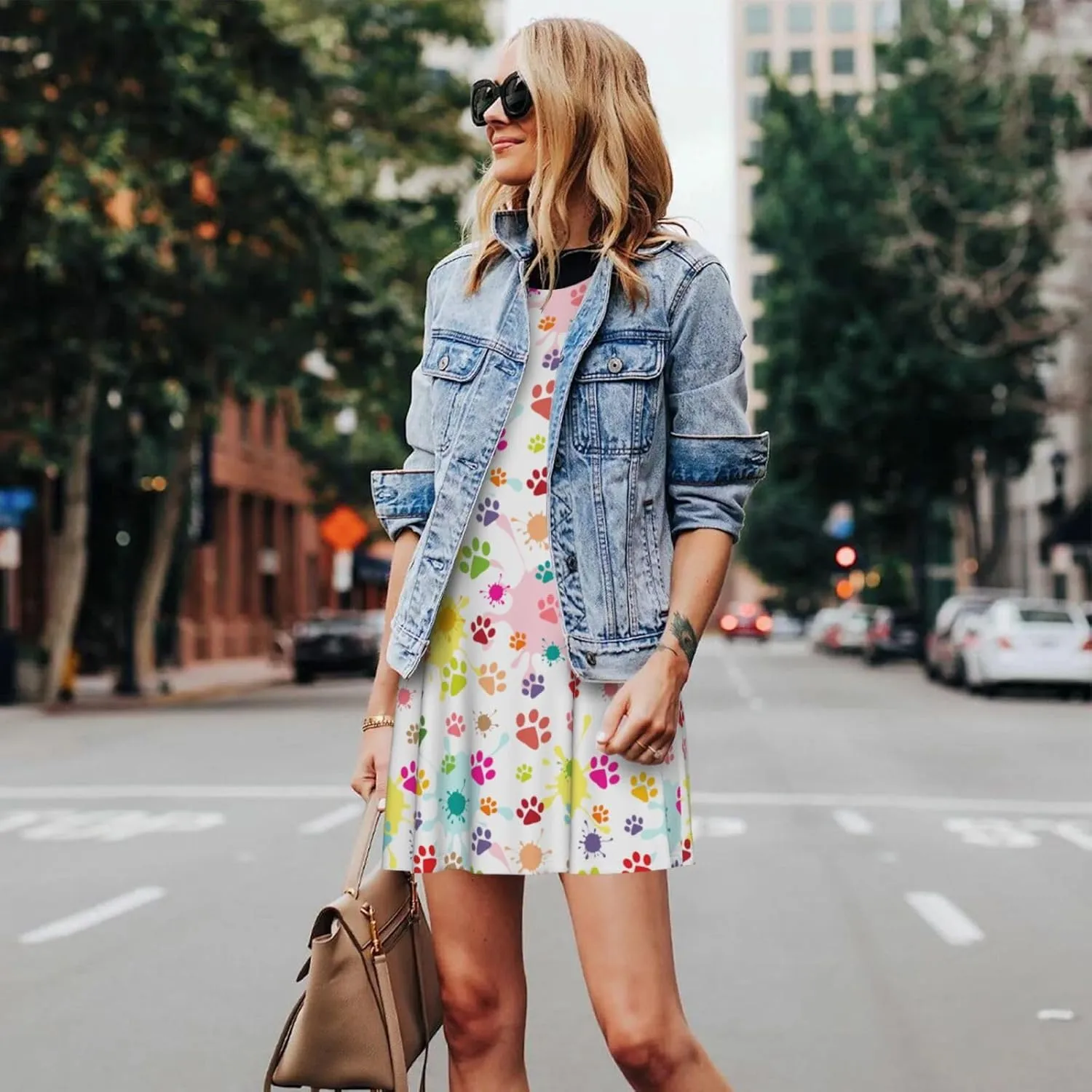 Womens Sleeveless Dress A-Line Flare Tank Dress Loose Sun Dresses Summer Flowy Swing Sundress Round Neck Outfit
