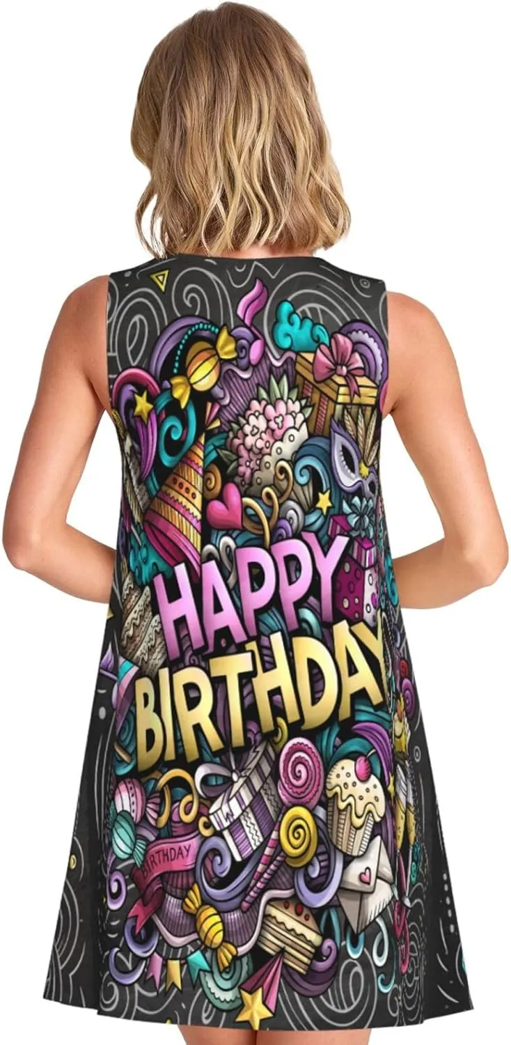 Womens Sleeveless Dress A-Line Flare Tank Dress Loose Sun Dresses Summer Flowy Swing Sundress Round Neck Outfit