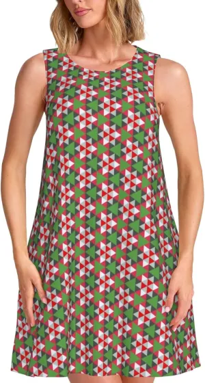 Womens Sleeveless Dress A-Line Flare Tank Dress Loose Sun Dresses Summer Flowy Swing Sundress Round Neck Outfit