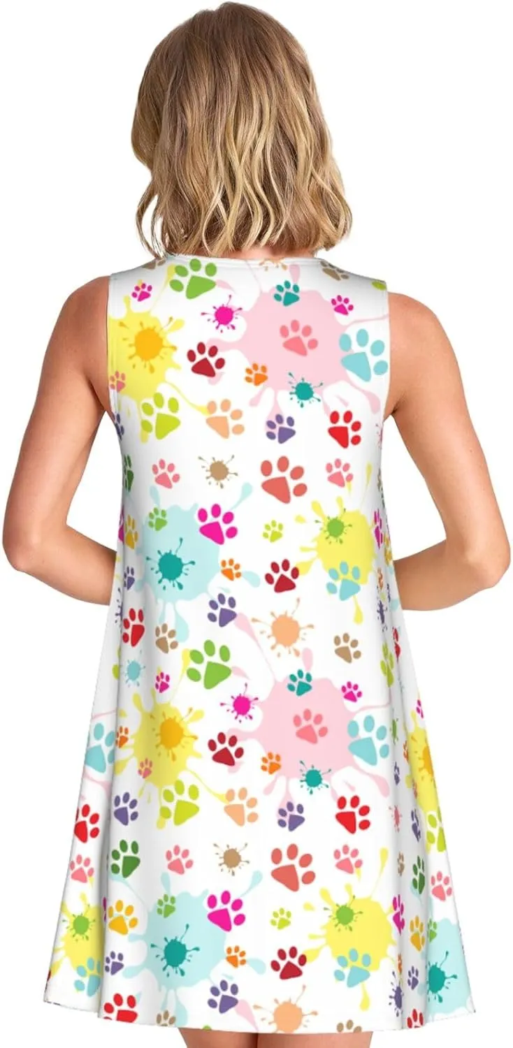 Womens Sleeveless Dress A-Line Flare Tank Dress Loose Sun Dresses Summer Flowy Swing Sundress Round Neck Outfit