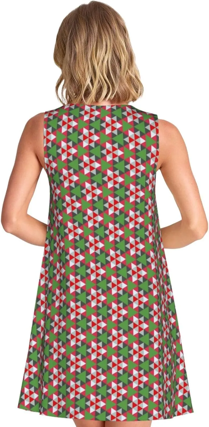 Womens Sleeveless Dress A-Line Flare Tank Dress Loose Sun Dresses Summer Flowy Swing Sundress Round Neck Outfit