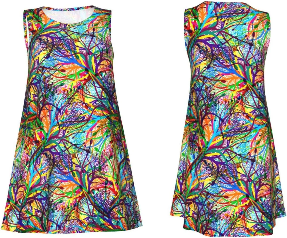 Womens Sleeveless Dress A-Line Flare Tank Dress Loose Sun Dresses Summer Flowy Swing Sundress Round Neck Outfit