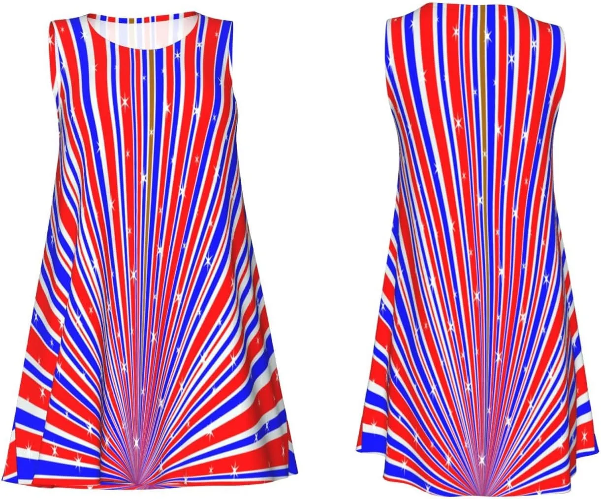 Womens Sleeveless Dress A-Line Flare Tank Dress Loose Sun Dresses Summer Flowy Swing Sundress Round Neck Outfit