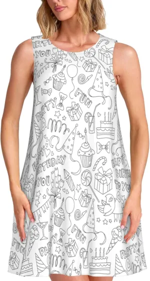 Womens Sleeveless Dress A-Line Flare Tank Dress Loose Sun Dresses Summer Flowy Swing Sundress Round Neck Outfit