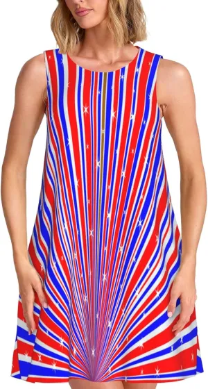 Womens Sleeveless Dress A-Line Flare Tank Dress Loose Sun Dresses Summer Flowy Swing Sundress Round Neck Outfit