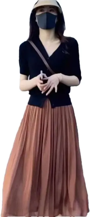 Women's Spring and Summer Solid Color High Waist Elastic Gauze Pleated A-Line Appear Thin Casual Skirt