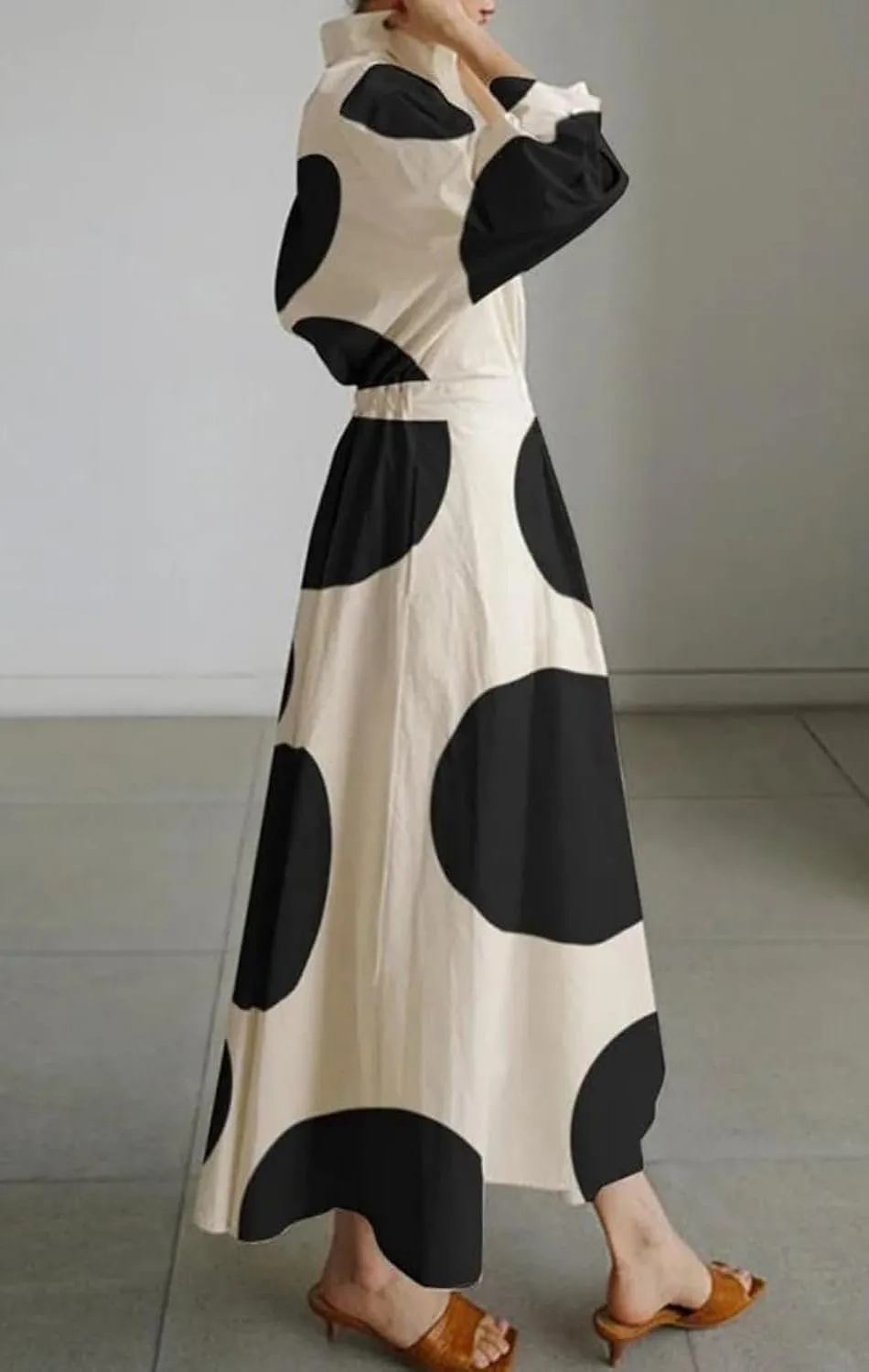 Women's Stand-Up Collar Cotton Breathable Dress Summer Ankle Length Shift Dress Side Pockets Simple Maxi Dress