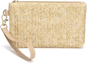 Womens Straw Clutch Bag Bohemian Summer Beach Straw Purse Zipper Wristlet Wallets Gift for Women